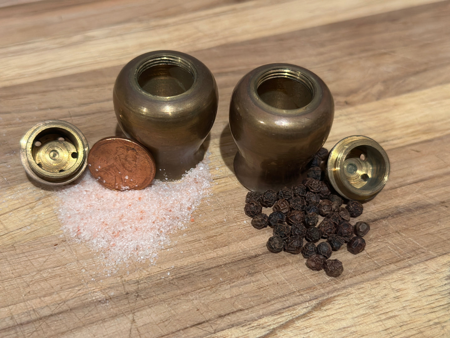 Mini Solid Brass Salt & Pepper Shakers