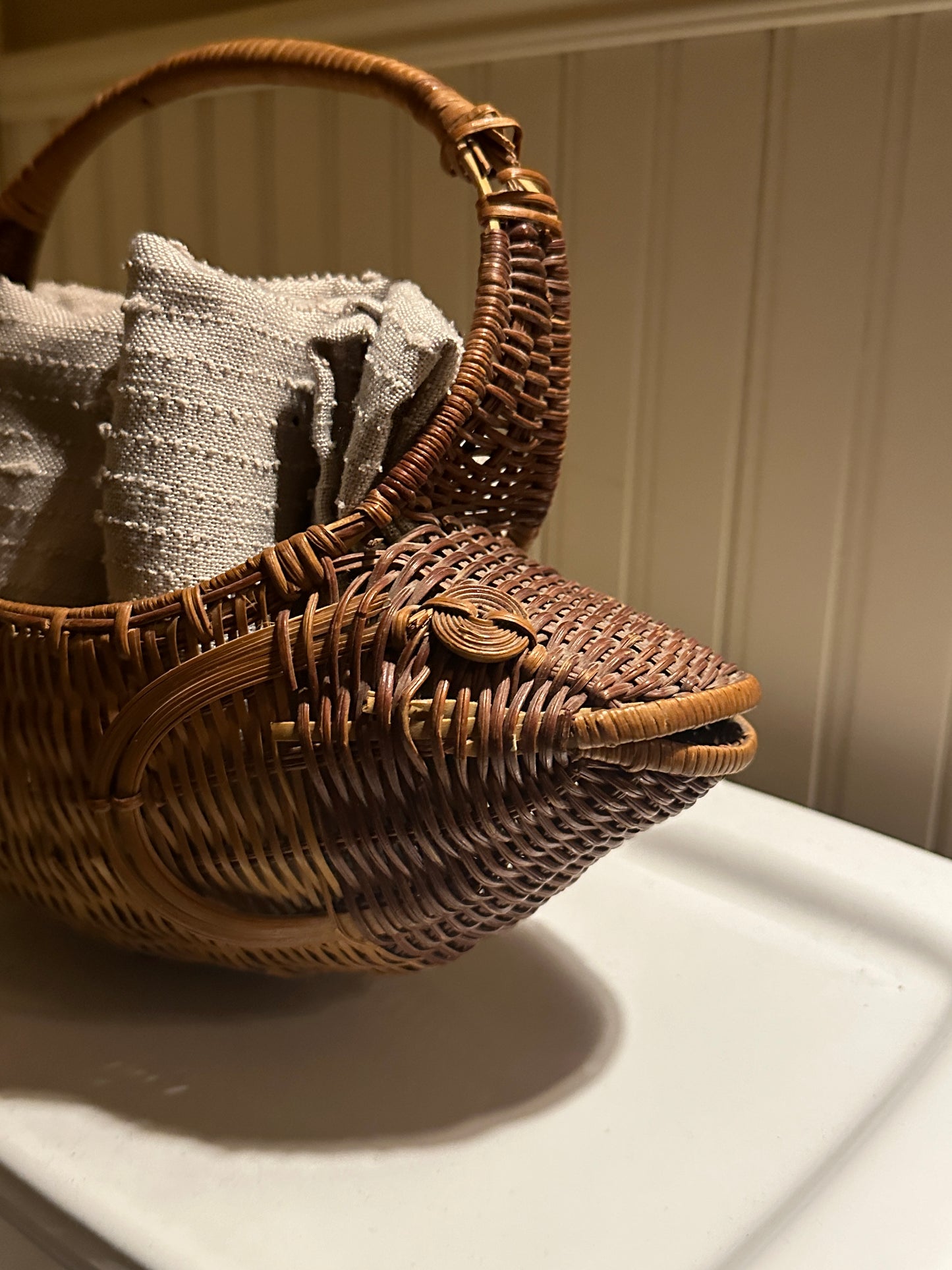 Vintage Natural Rattan Wicker Decorative Fish Woven Basket