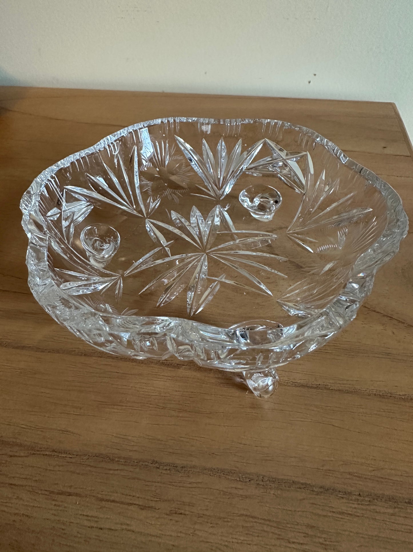 Vintage Victorian Hand Cut Footed Lead Crystal Candy Dish