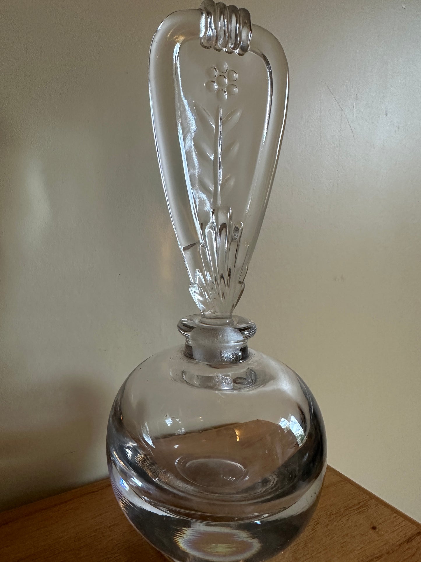 Vintage Crystal Perfume Bottle with Floral Top