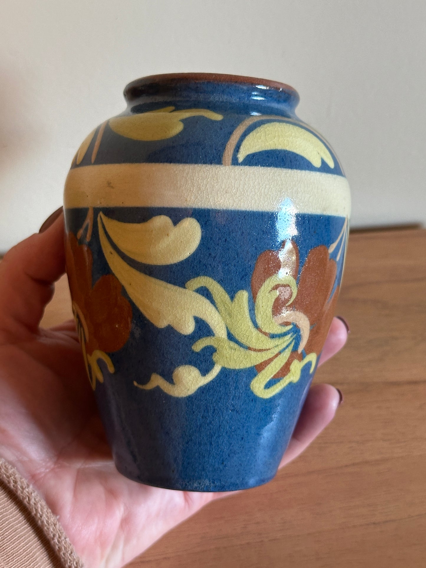 Watcombe Torquay Devon Decorated High Gloss Blue Vase