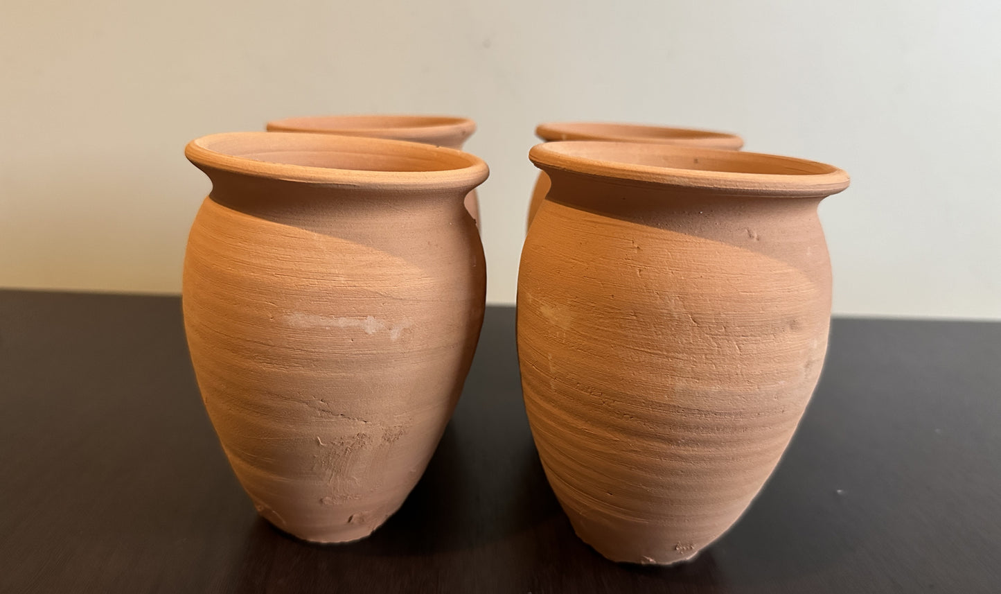 Set of 4 Red Clay Mexican Pots