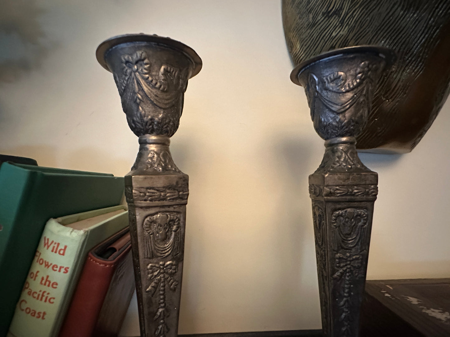 Pair of Vintage Neoclassical Castilian Brass Candle Holders