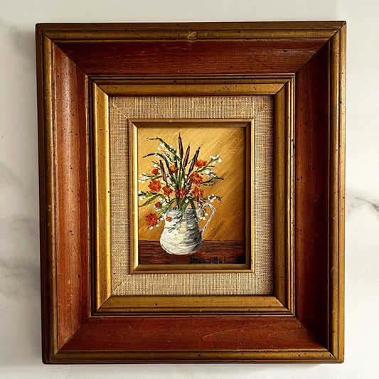 Vintage Original Oil Painting Floral with Gold Wood Frame- Signed
